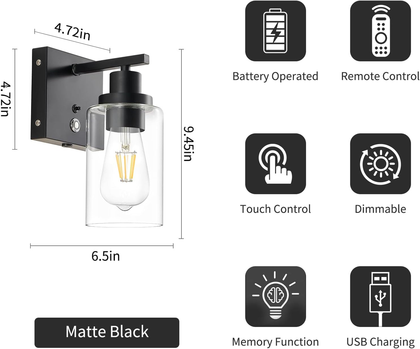 LUMORA™ NoirGlow Wireless Wall Sconce Set – Luxury Rechargeable LED Wall Lights with Remote Control, 3-Color Temperature Bulb, Dimmable Ambient Lighting & Modern Black Finish for Bedroom, Hallway & Living Spaces