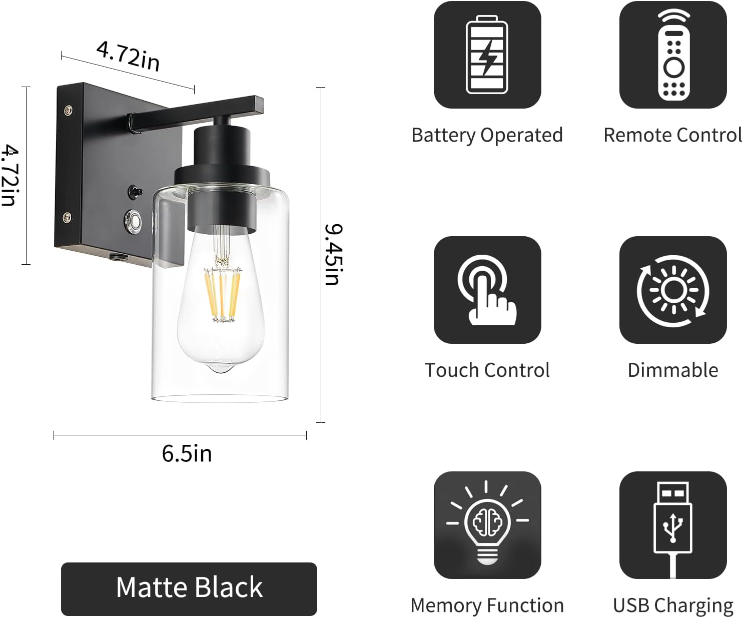 LUMORA™ NoirGlow Wireless Wall Sconce Set – Luxury Rechargeable LED Wall Lights with Remote Control, 3-Color Temperature Bulb, Dimmable Ambient Lighting & Modern Black Finish for Bedroom, Hallway & Living Spaces
