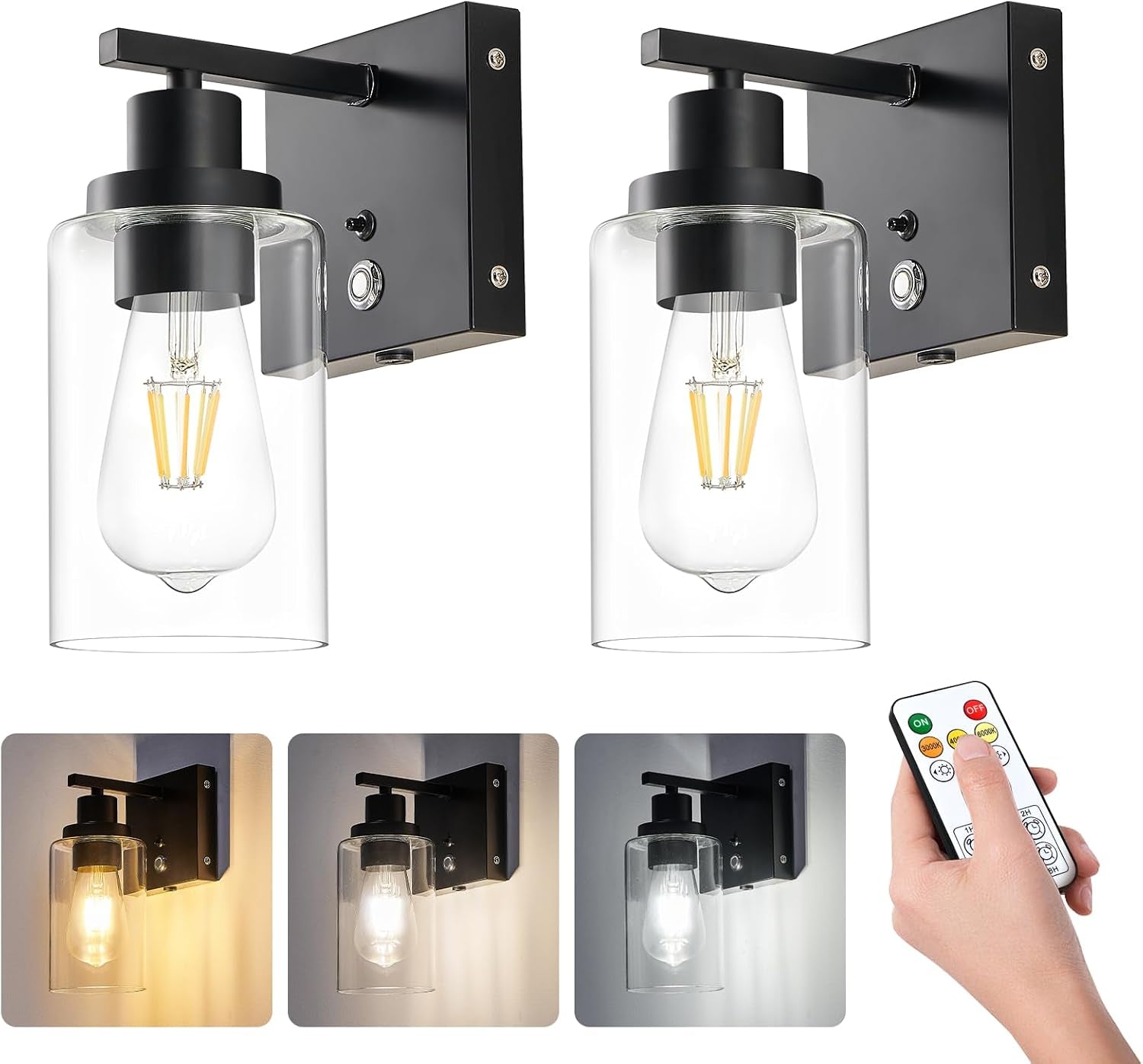 LUMORA™ NoirGlow Wireless Wall Sconce Set – Luxury Rechargeable LED Wall Lights with Remote Control, 3-Color Temperature Bulb, Dimmable Ambient Lighting & Modern Black Finish for Bedroom, Hallway & Living Spaces