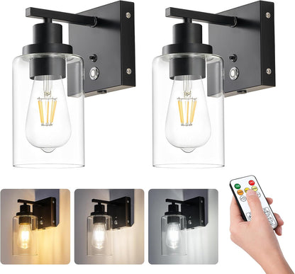 LUMORA™ NoirGlow Wireless Wall Sconce Set – Luxury Rechargeable LED Wall Lights with Remote Control, 3-Color Temperature Bulb, Dimmable Ambient Lighting & Modern Black Finish for Bedroom, Hallway & Living Spaces
