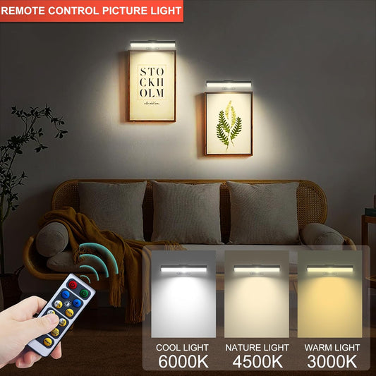LUMORA™ GalleryGlow Picture Lights – Luxury Wireless LED Art Lighting Set with Remote Control, 3 Color Modes, Dimmable Brightness & Timer Function for Paintings, Frames & Home Décor**