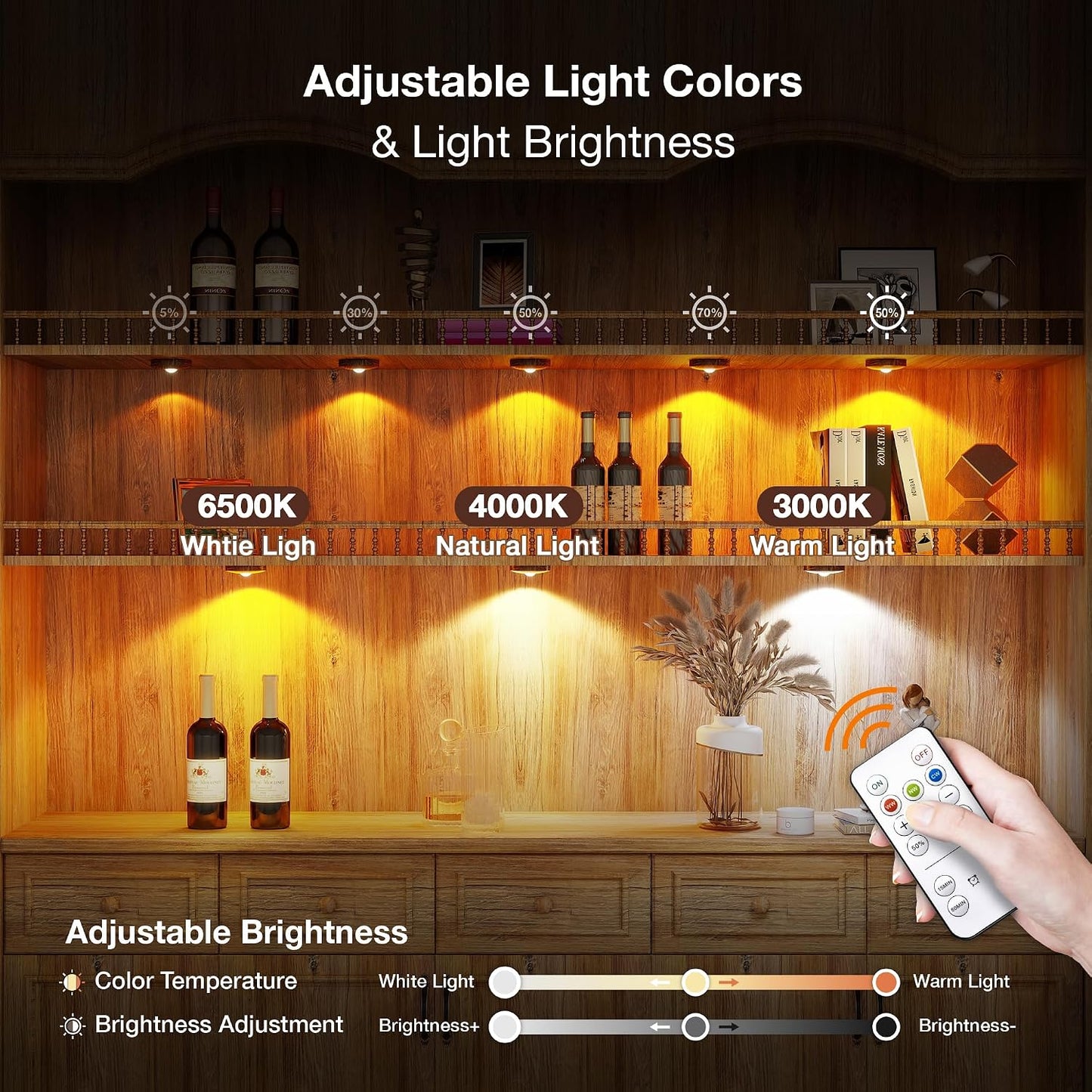 LUMORA™ LuxePuck Wireless Cabinet Lights – Rechargeable LED Under Cabinet Lighting with Remote Control, Dimmable Touch Sensor & Modern Closet Illumination for Kitchen, Wardrobe & Home Décor