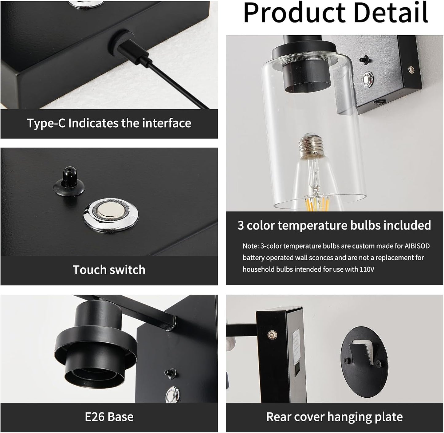 LUMORA™ NoirGlow Wireless Wall Sconce Set – Luxury Rechargeable LED Wall Lights with Remote Control, 3-Color Temperature Bulb, Dimmable Ambient Lighting & Modern Black Finish for Bedroom, Hallway & Living Spaces