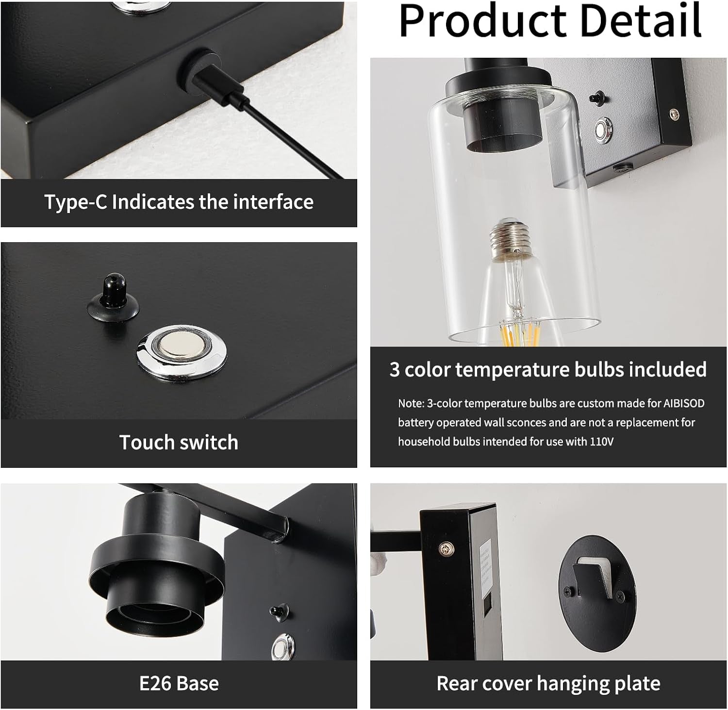 LUMORA™ NoirGlow Wireless Wall Sconce Set – Luxury Rechargeable LED Wall Lights with Remote Control, 3-Color Temperature Bulb, Dimmable Ambient Lighting & Modern Black Finish for Bedroom, Hallway & Living Spaces