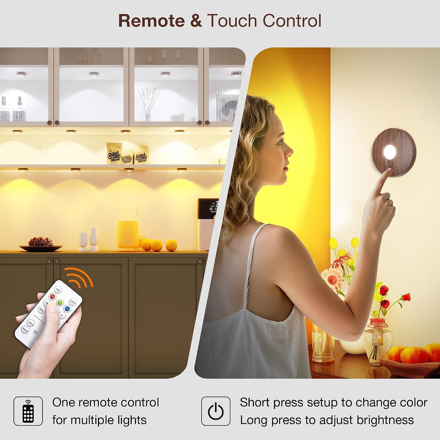LUMORA™ LuxePuck Wireless Cabinet Lights – Rechargeable LED Under Cabinet Lighting with Remote Control, Dimmable Touch Sensor & Modern Closet Illumination for Kitchen, Wardrobe & Home Décor