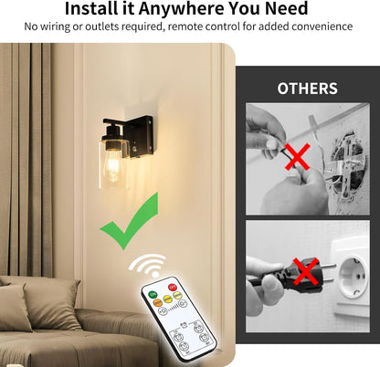 LUMORA™ NoirGlow Wireless Wall Sconce Set – Luxury Rechargeable LED Wall Lights with Remote Control, 3-Color Temperature Bulb, Dimmable Ambient Lighting & Modern Black Finish for Bedroom, Hallway & Living Spaces